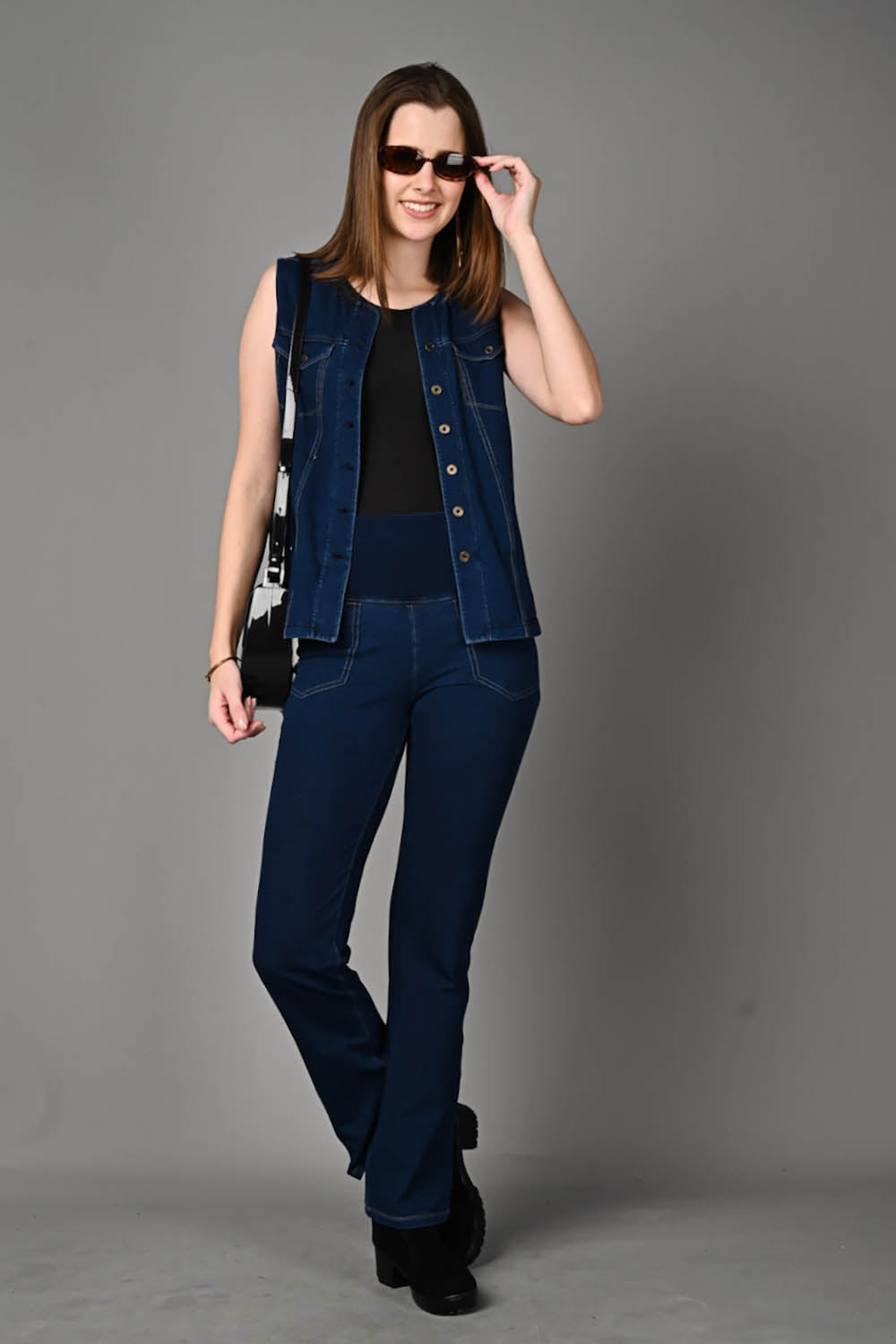 Sleeveless Stretch Indigo Denim Jacket Top