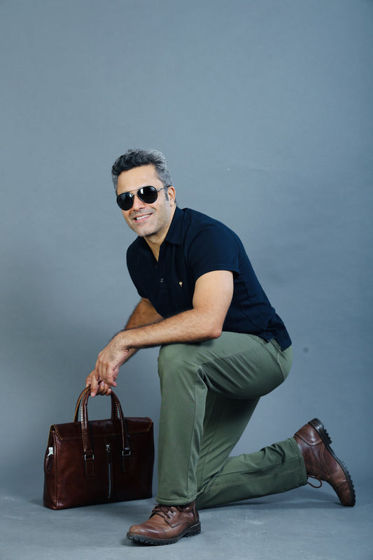Men's Olive Cotton Rich Stretch Casual Pants
