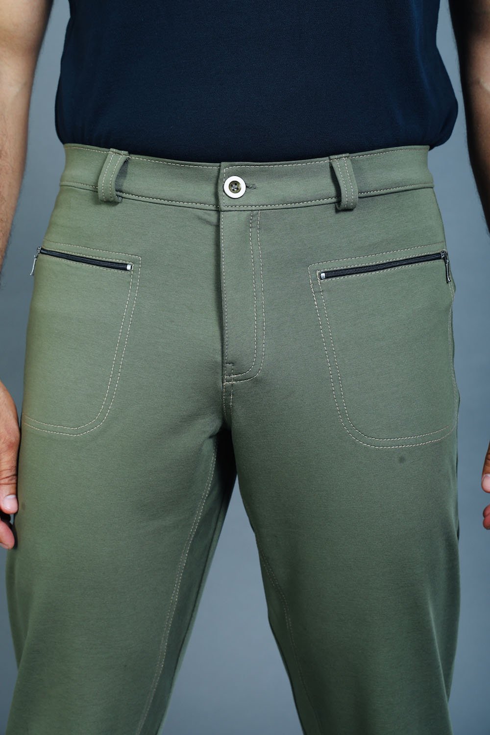 Men's Olive Cotton Rich Stretch Casual Pants