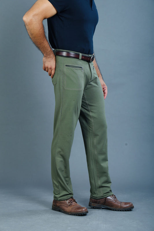 Men's Olive Cotton Rich Stretch Casual Pants