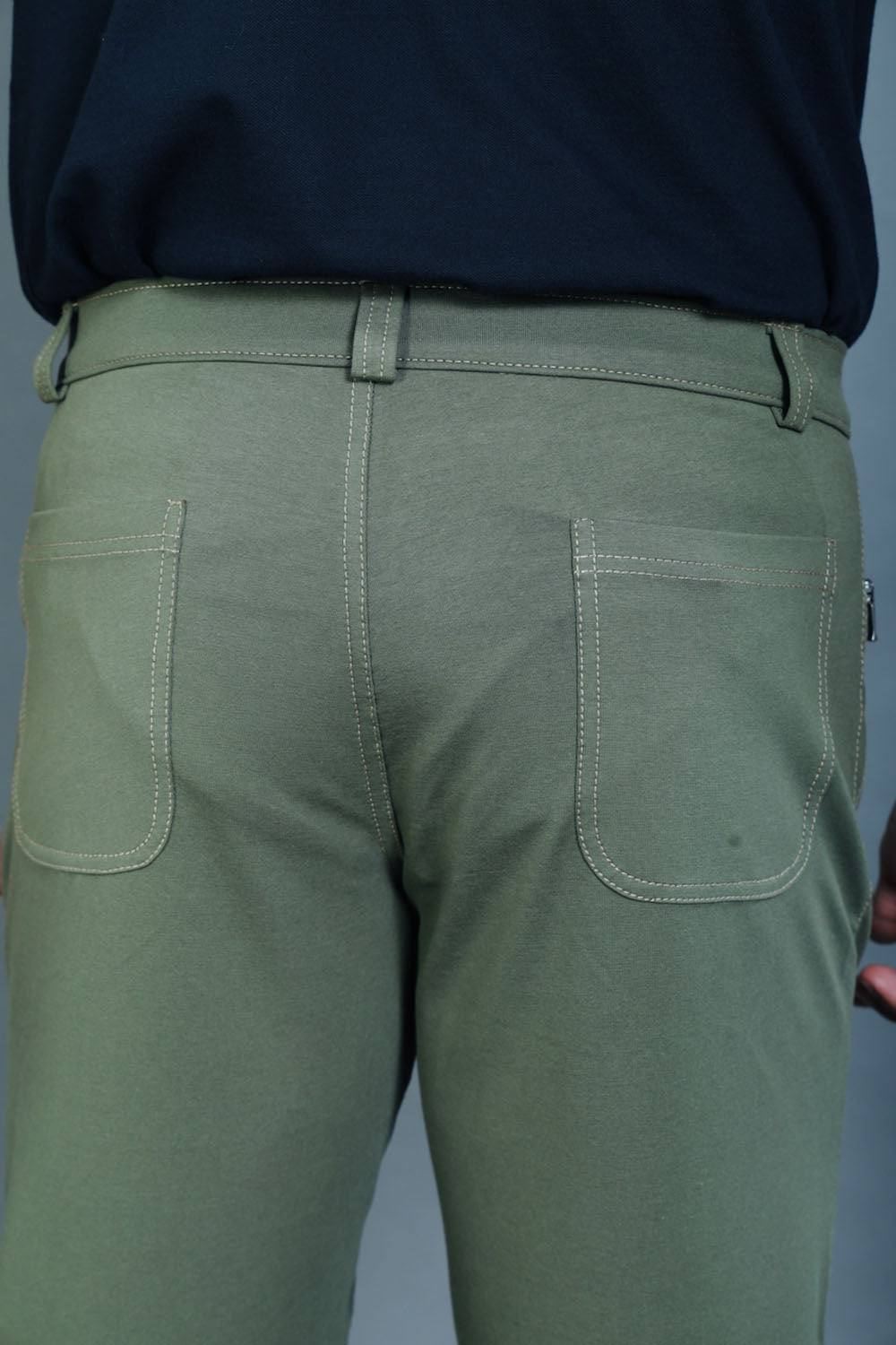 Men's Olive Cotton Rich Stretch Casual Pants