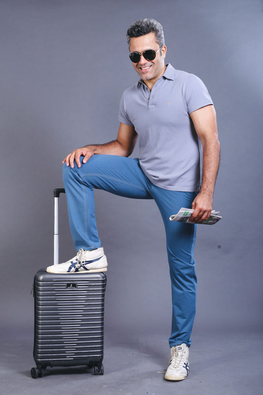 Men's Teal Cotton Rich Stretch Casual Pants