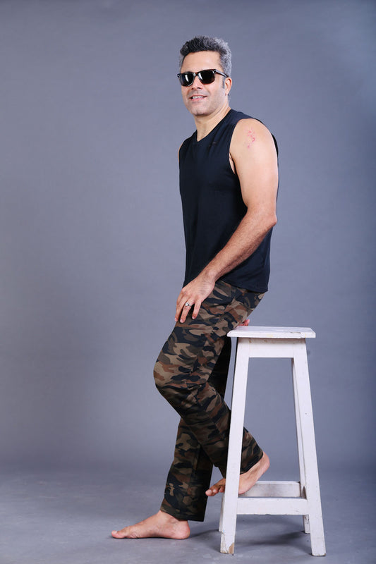 Men’s Khaki Camouflage Regular Fit Stretch Pants