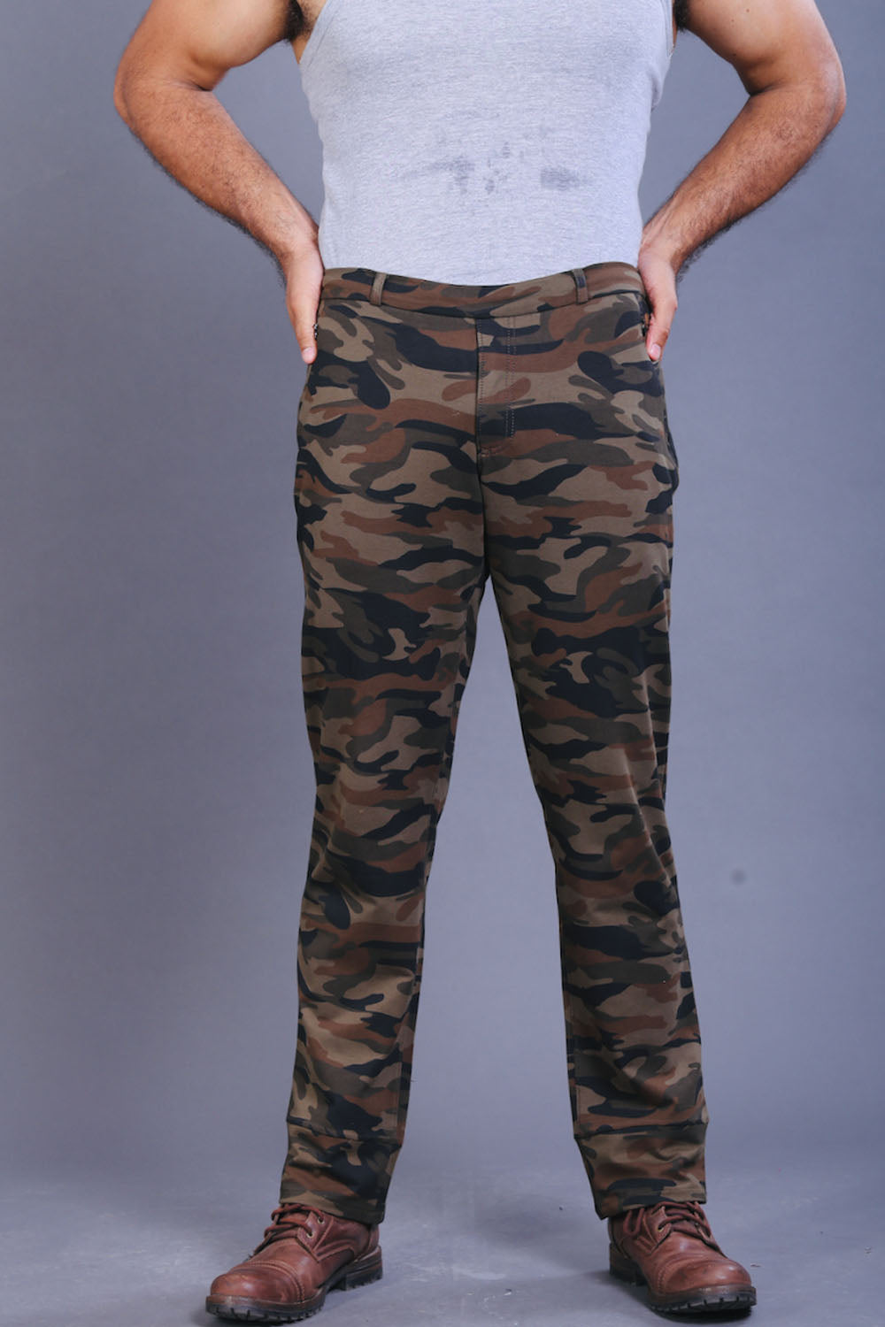 Men’s Khaki Camouflage Regular Fit Stretch Pants