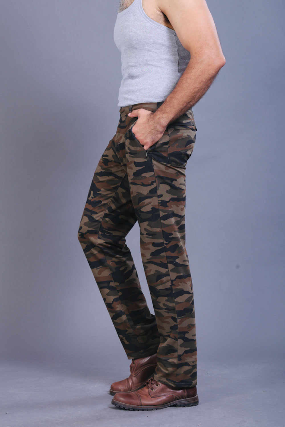 Men’s Khaki Camouflage Regular Fit Stretch Pants