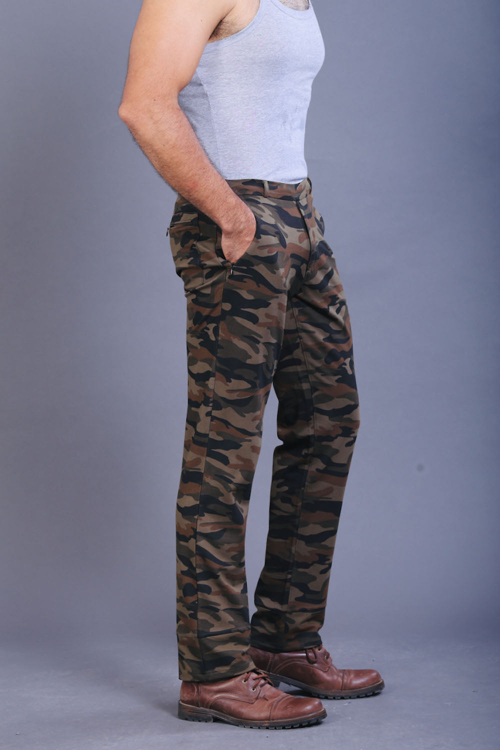 Men’s Khaki Camouflage Regular Fit Stretch Pants