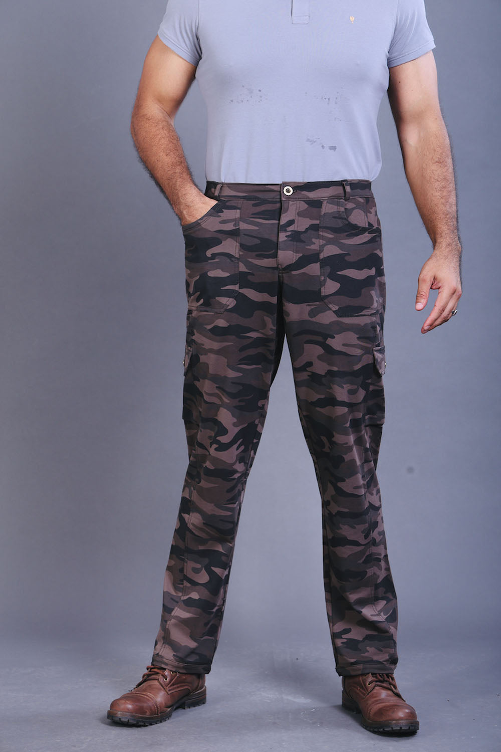 Men’s Grey Camouflage Stretch Cargo Pants