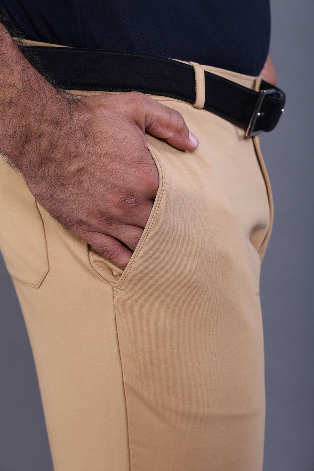 Men's Beige Cotton Rich Stretch Formal Walking Pants
