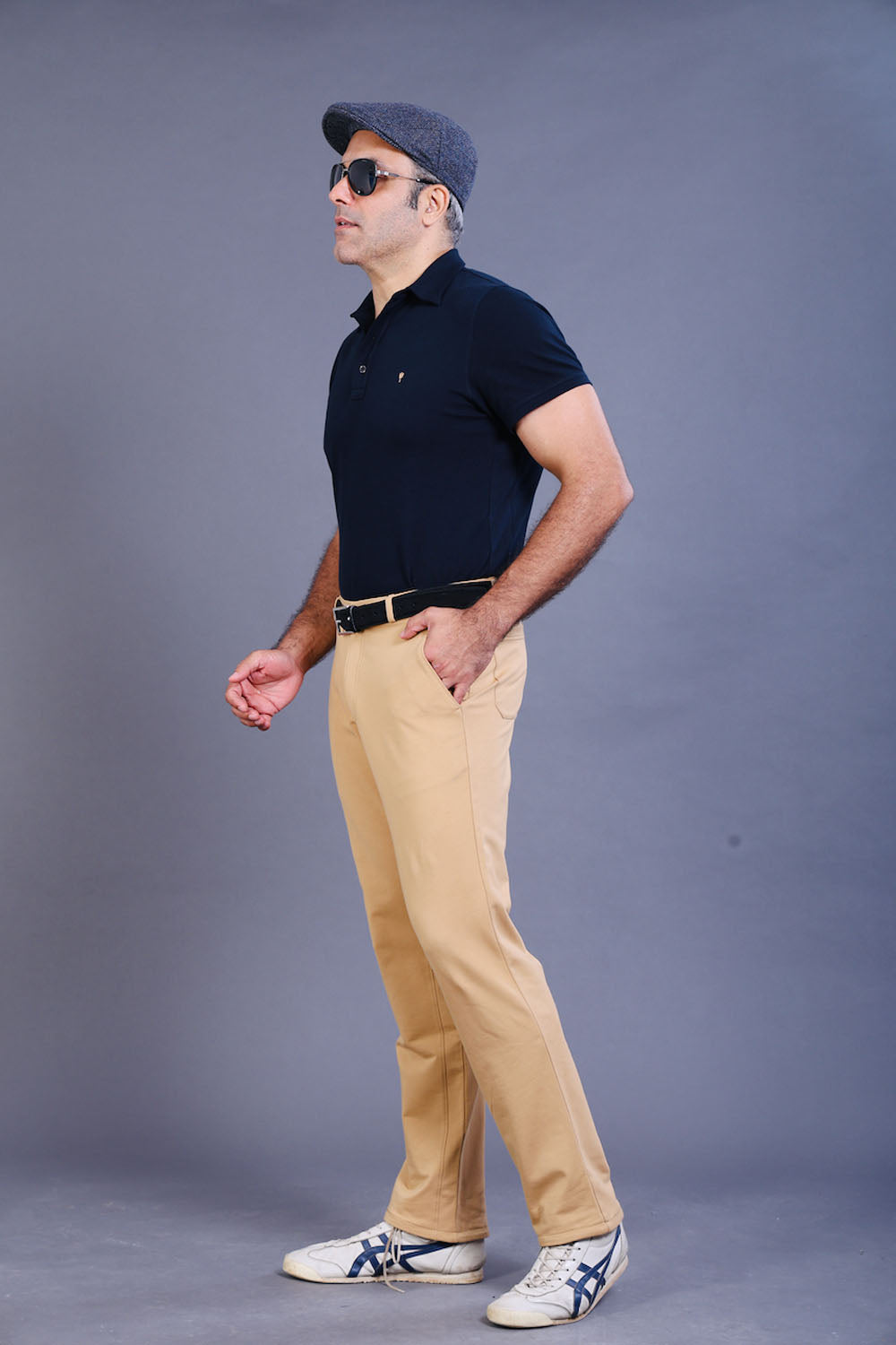 Men's Beige Cotton Rich Stretch Formal Walking Pants