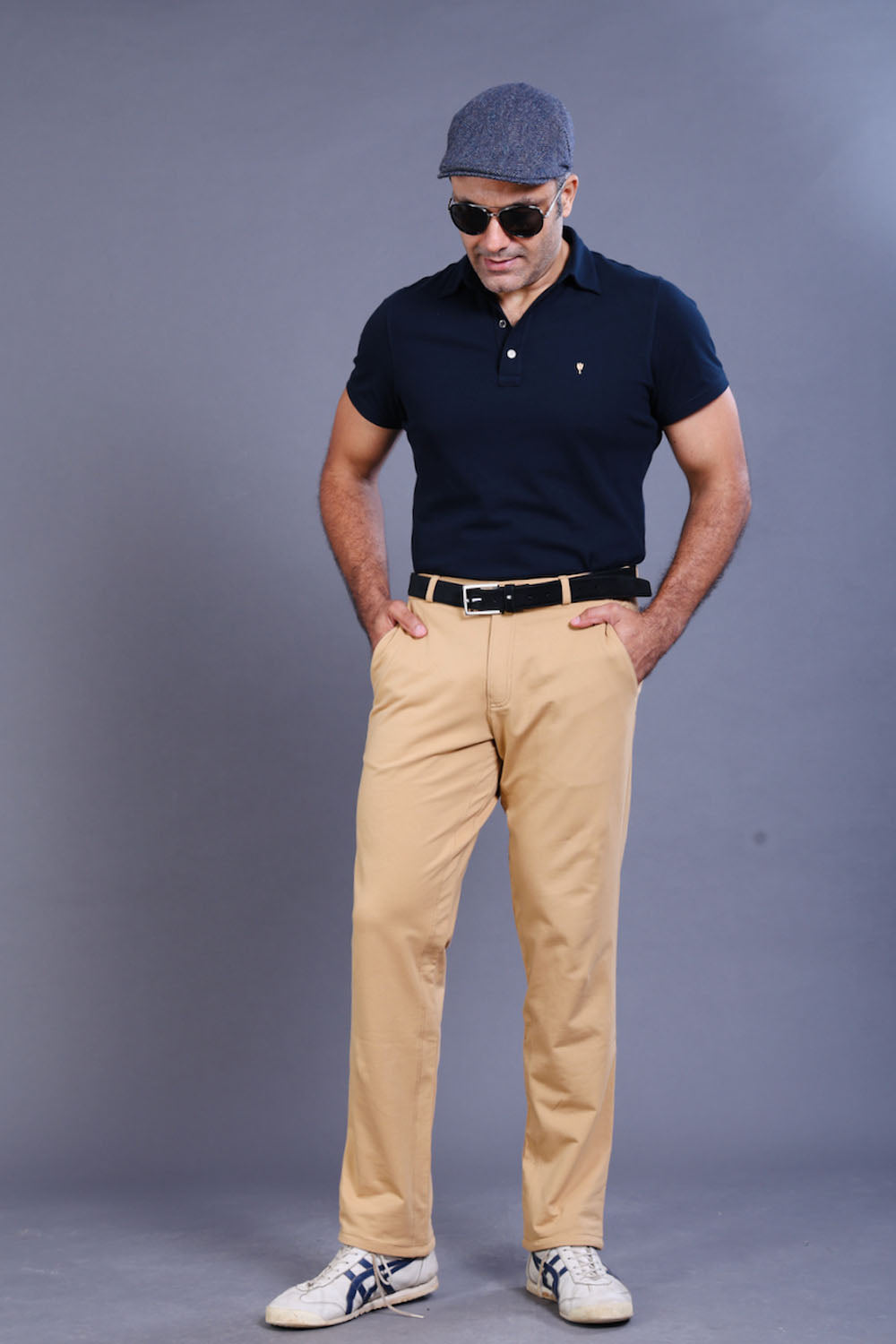 Men's Beige Cotton Rich Stretch Formal Walking Pants