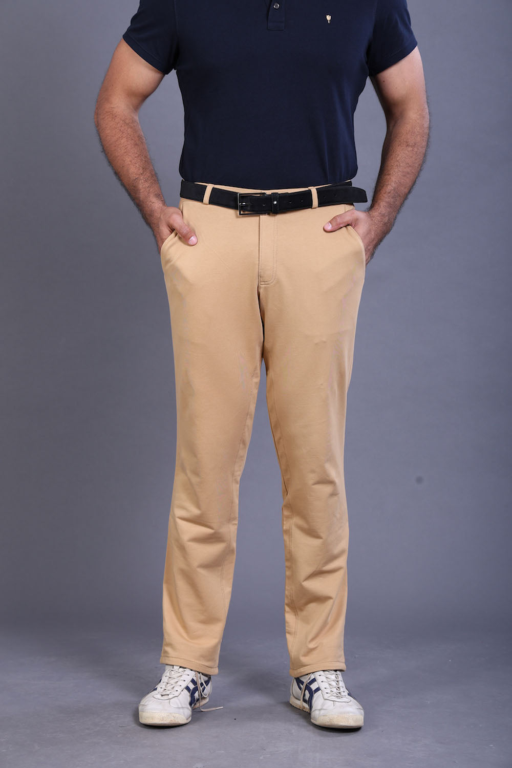Men's Beige Cotton Rich Stretch Formal Walking Pants