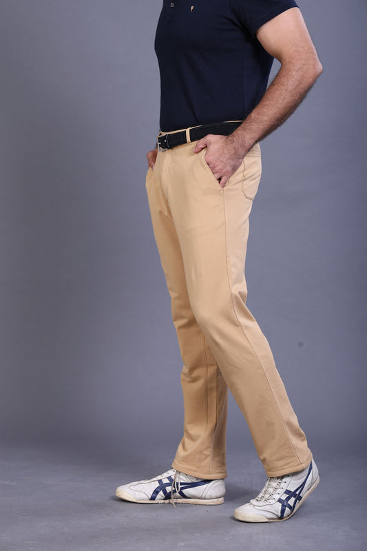 Men's Beige Cotton Rich Stretch Formal Walking Pants