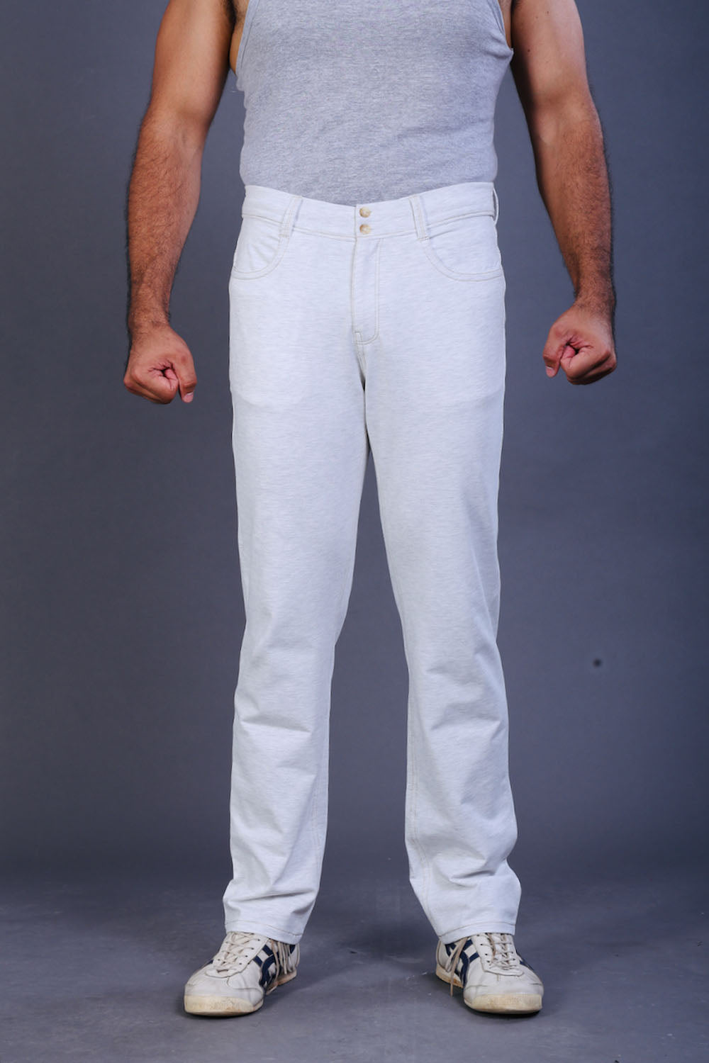 Men's White Slim Fit Stretch Cotton Pants