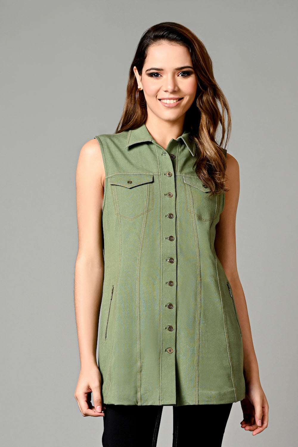 Sage Green Sleeveless Jacket Shirt