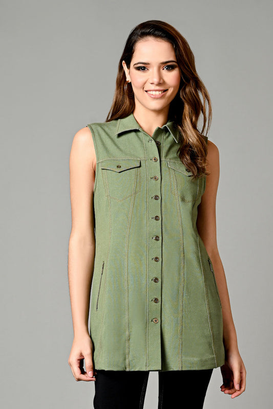 Sage Green Sleeveless Jacket Shirt