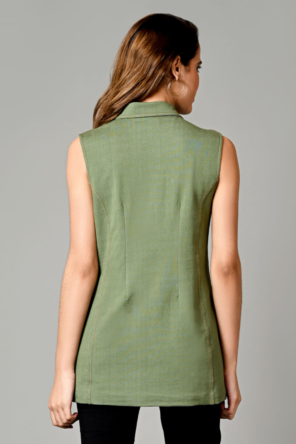 Sage Green Sleeveless Jacket Shirt