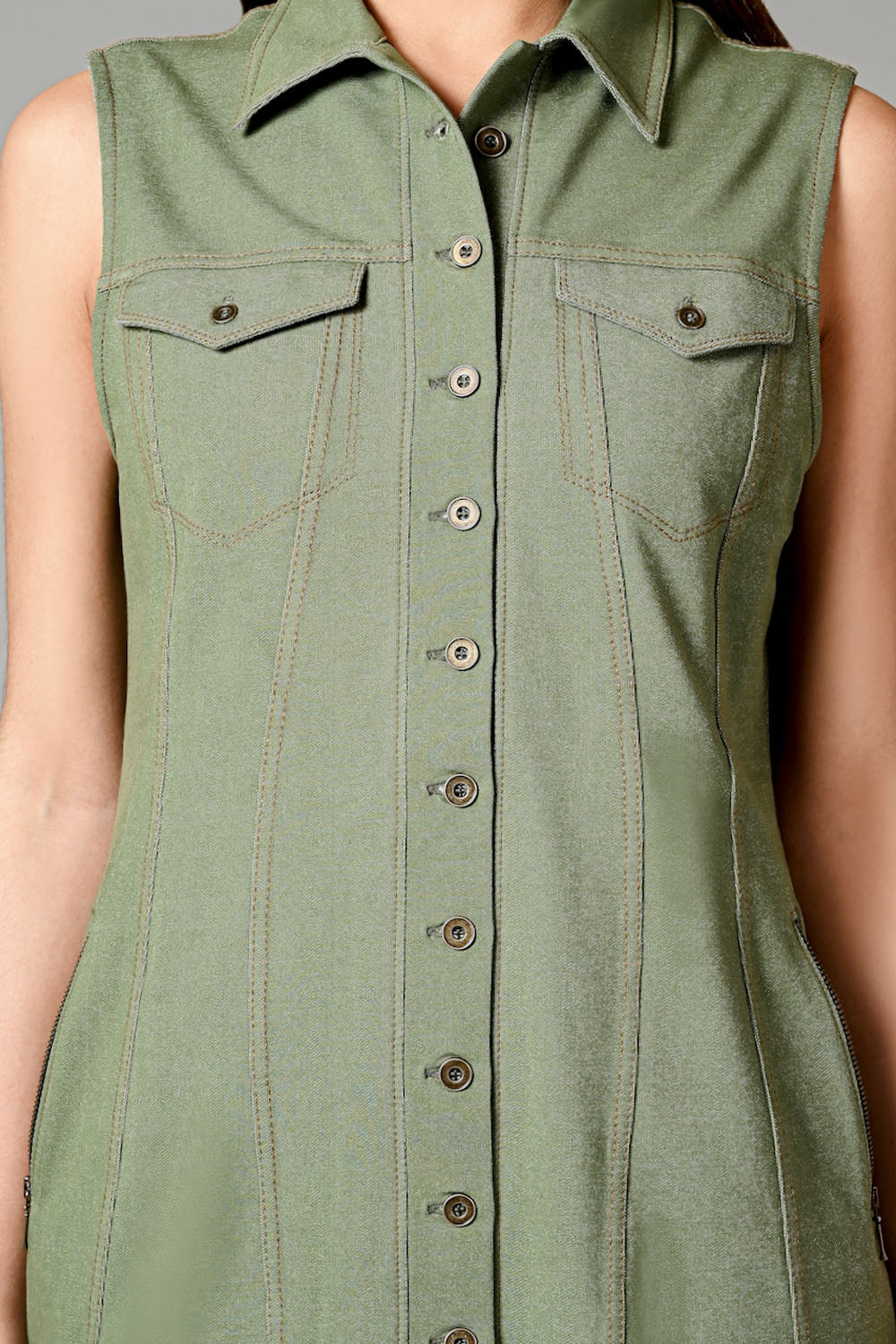 Sage Green Sleeveless Jacket Shirt