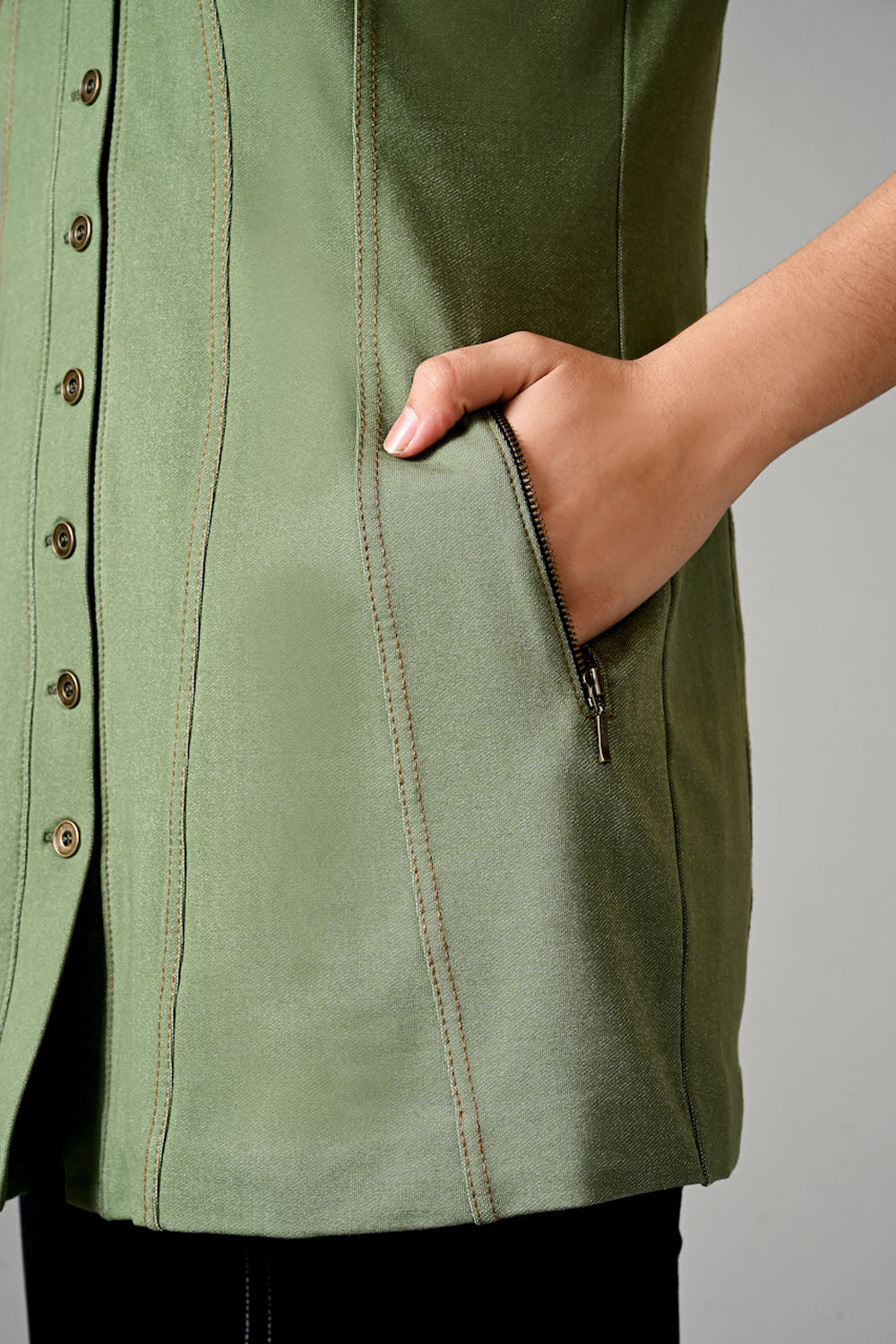 Sage Green Sleeveless Jacket Shirt