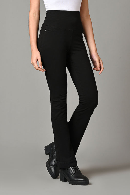 High Waist Black Cotton Stretch Flair Pants