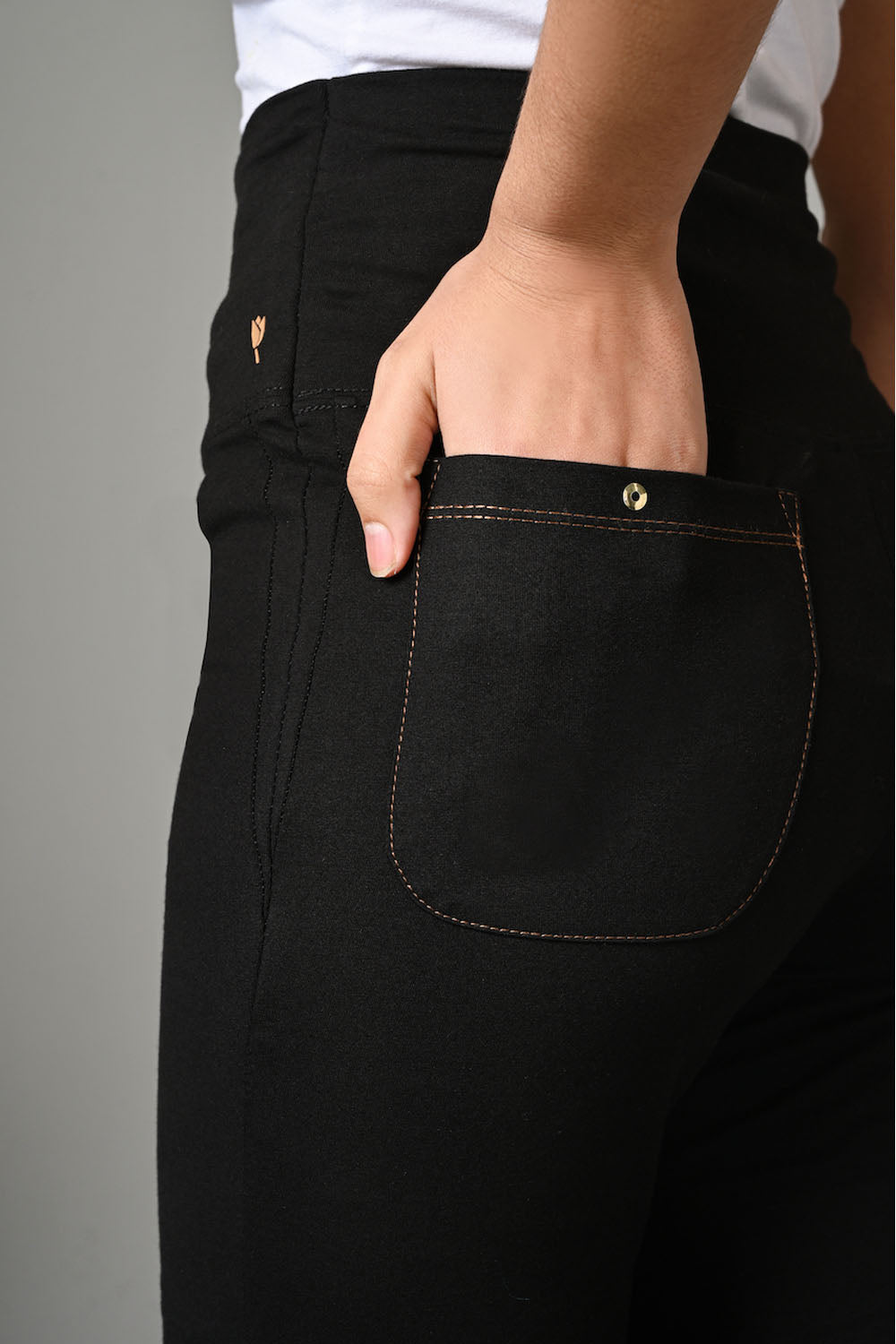 High Waist Black Cotton Stretch Flair Pants