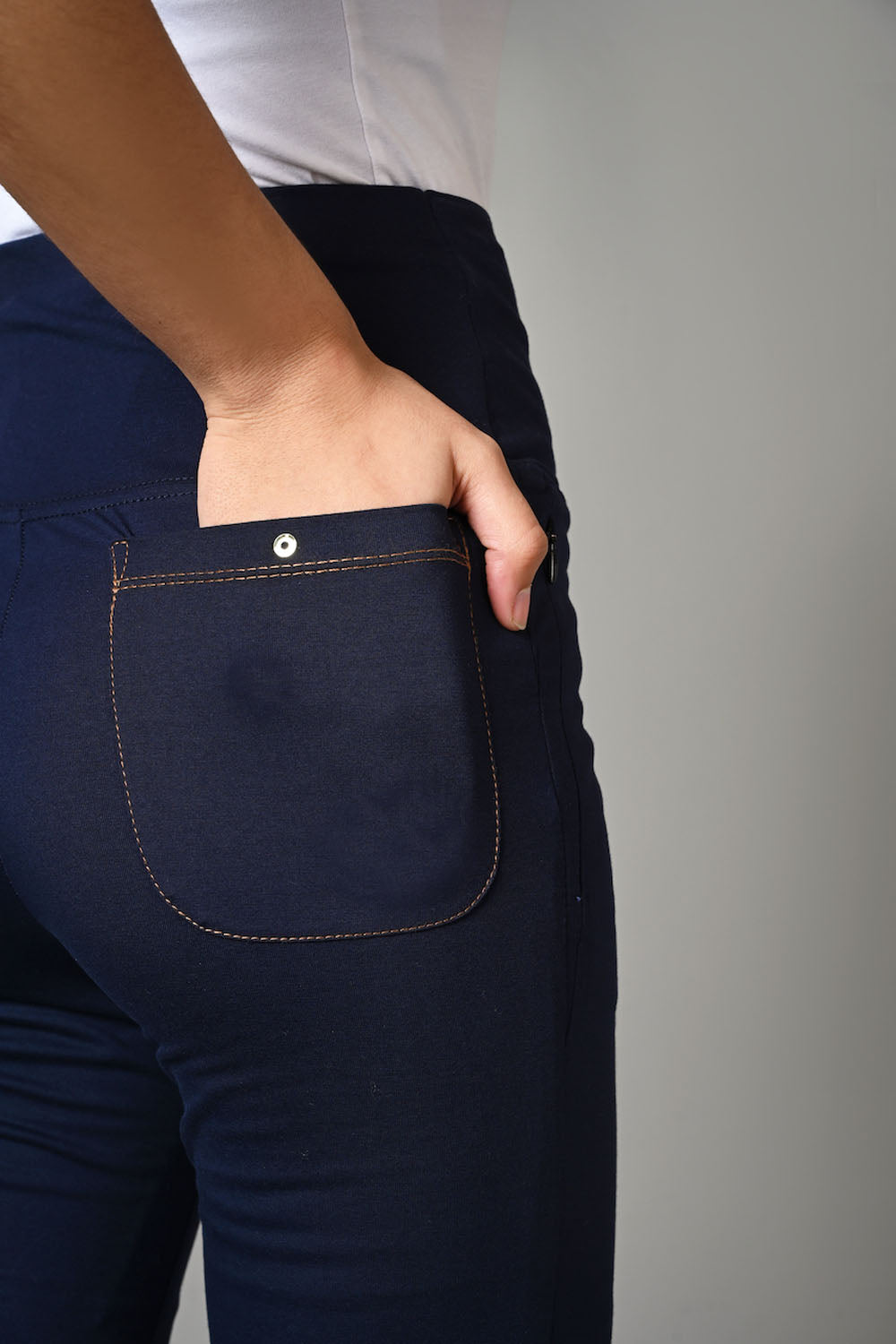 High Waist Navy Cotton Rich Stretch Flair Pants