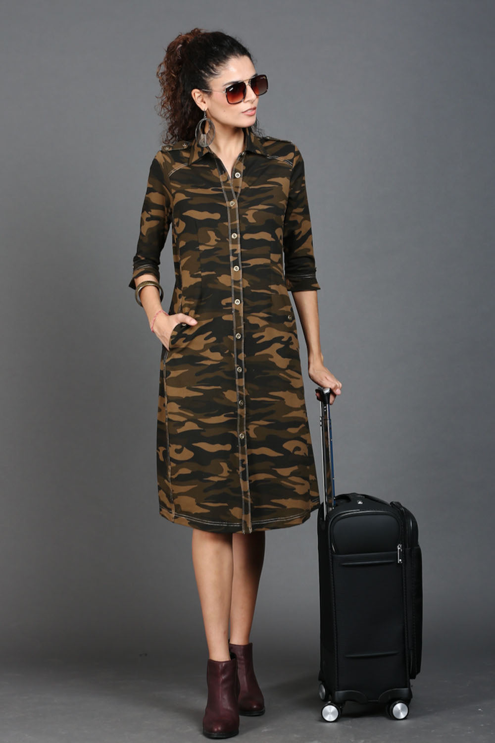 Khaki Camouflage Defender Dress with Side Pockets