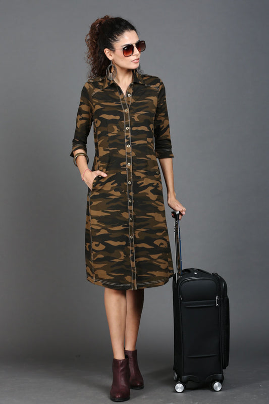 Khaki Camouflage Defender Dress with Side Pockets