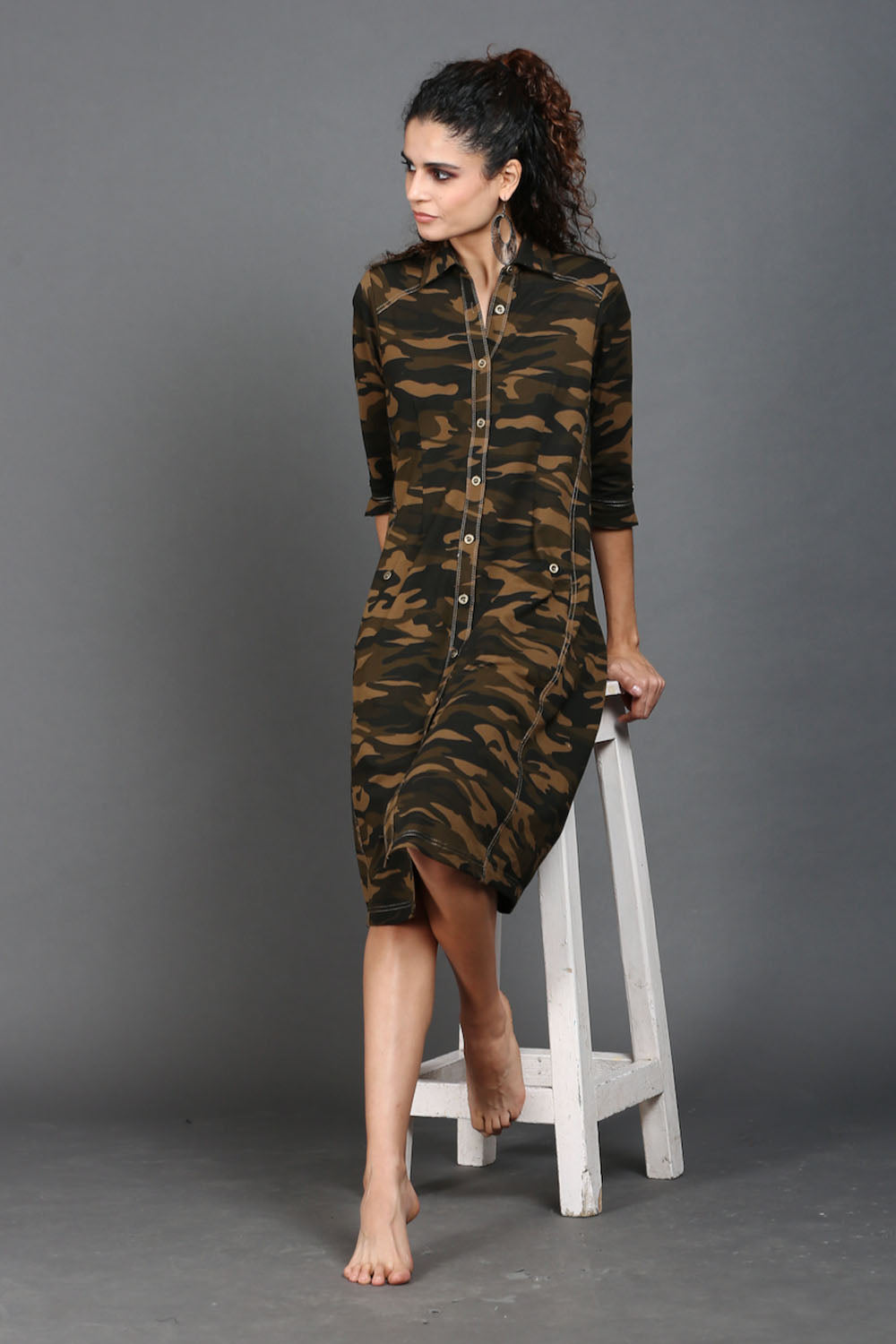 Khaki Camouflage Defender Dress with Side Pockets