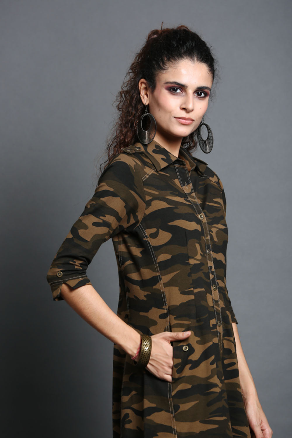 Khaki Camouflage Defender Dress with Side Pockets