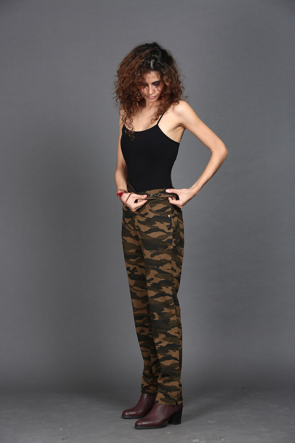 Khaki Stretch Camouflage Straight Fit Pants