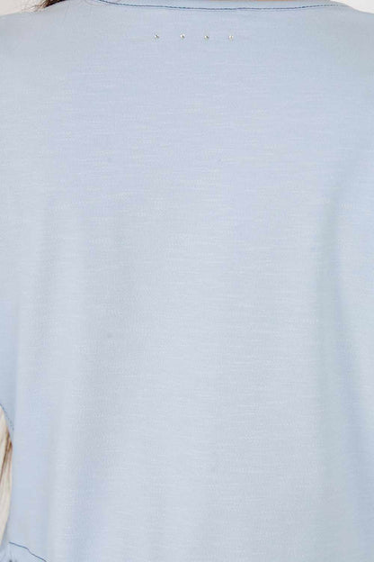 Light Olive Cotton Stretch Round-Neck Dress With Print