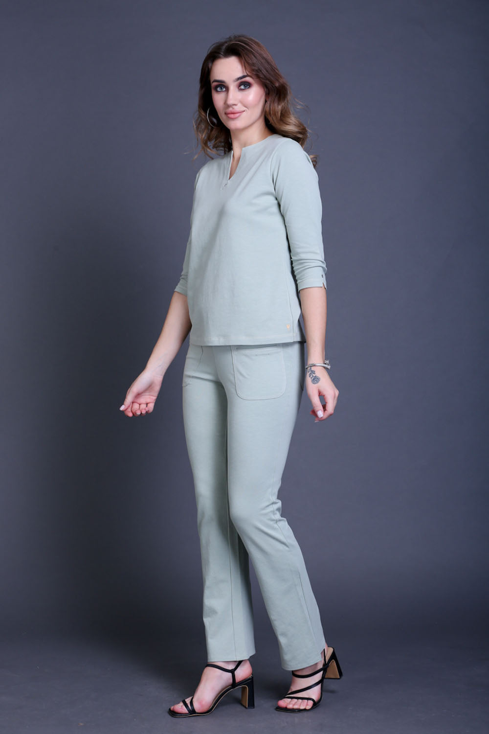Mint Green Stretch Cotton Pant