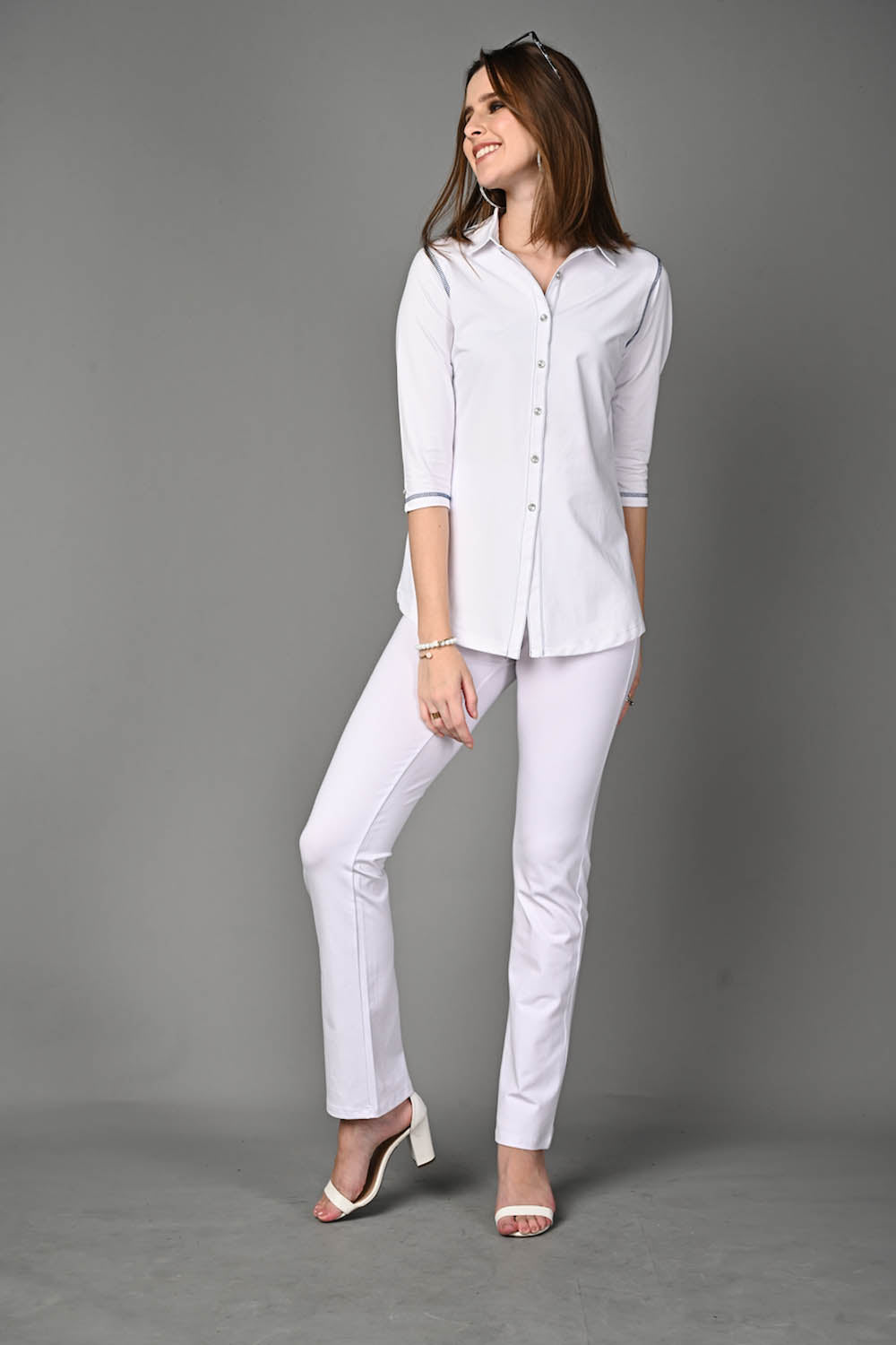 Long White Cotton Stretch Shirt