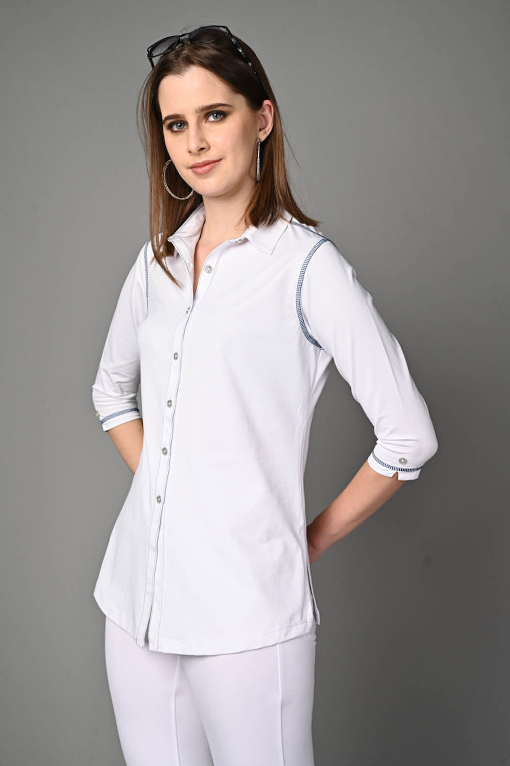 Long White Cotton Stretch Shirt