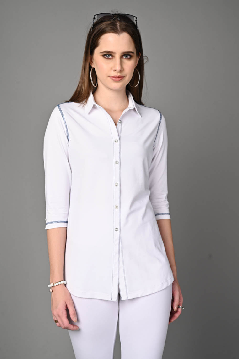 Long White Cotton Stretch Shirt