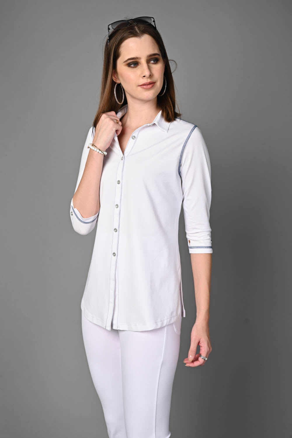 Long White Cotton Stretch Shirt