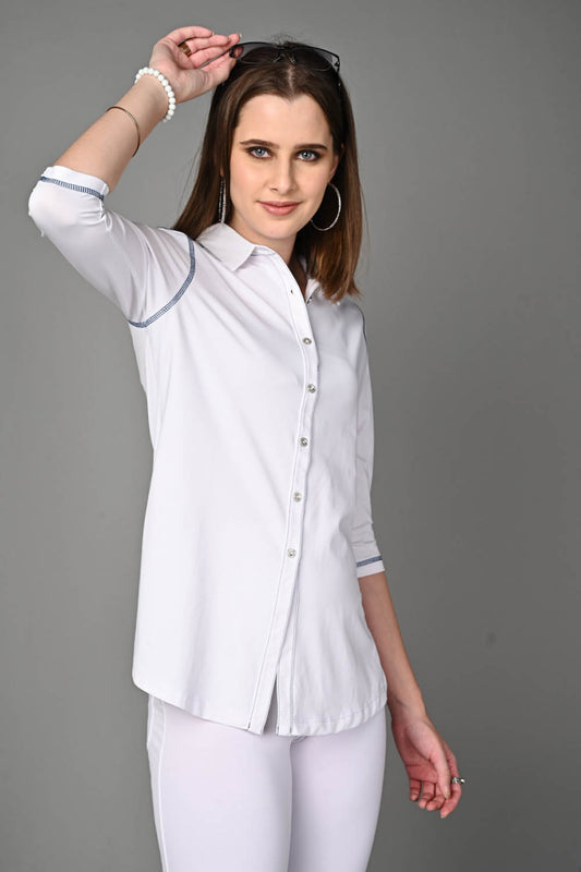 Long White Cotton Stretch Shirt