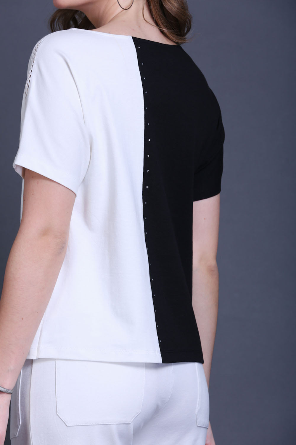 Black & White Cotton Stretch Dolman Sleeve Top