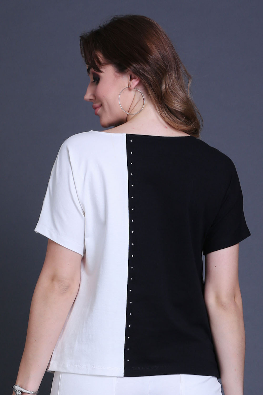 Black & White Cotton Stretch Dolman Sleeve Top