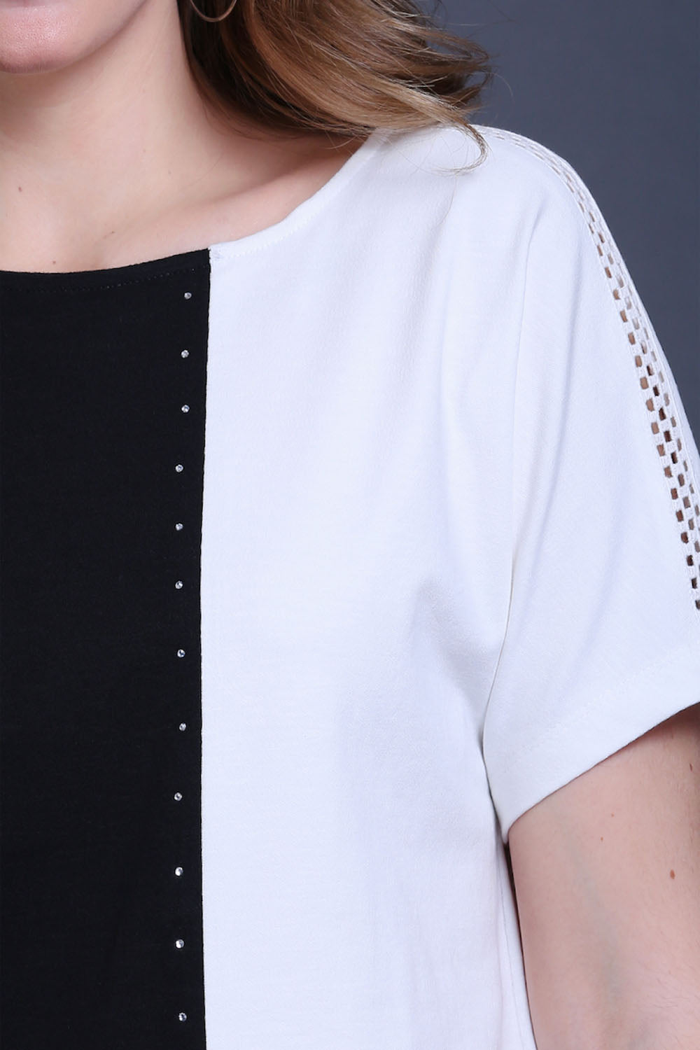 Black & White Cotton Stretch Dolman Sleeve Top