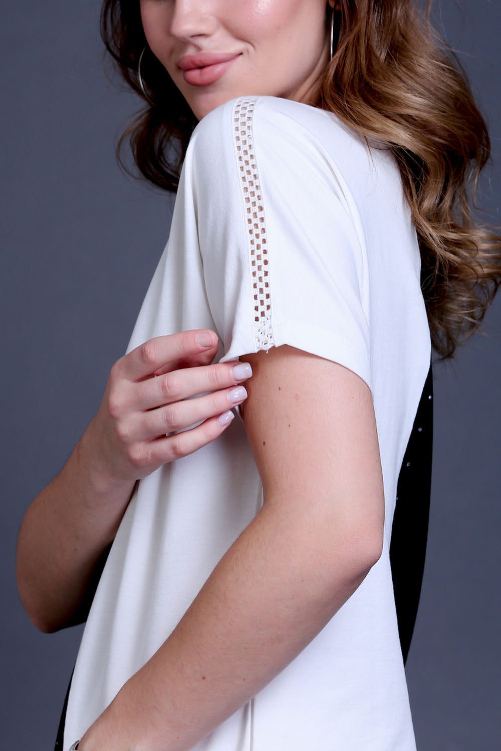 Black & White Cotton Stretch Dolman Sleeve Top