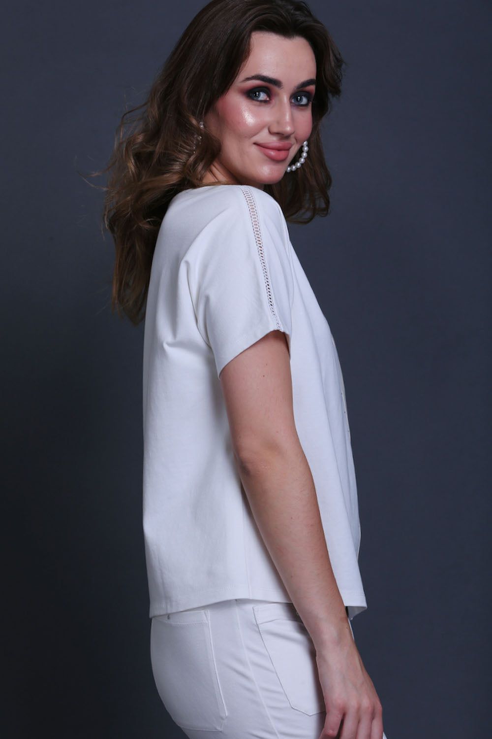 Fawn & White Cotton Stretch Dolman Sleeve Top