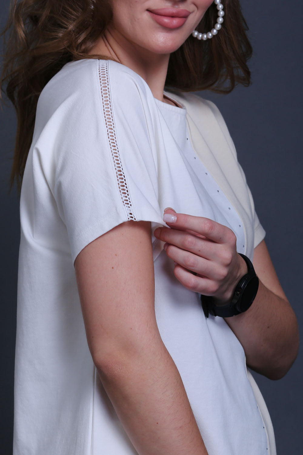 Fawn & White Cotton Stretch Dolman Sleeve Top
