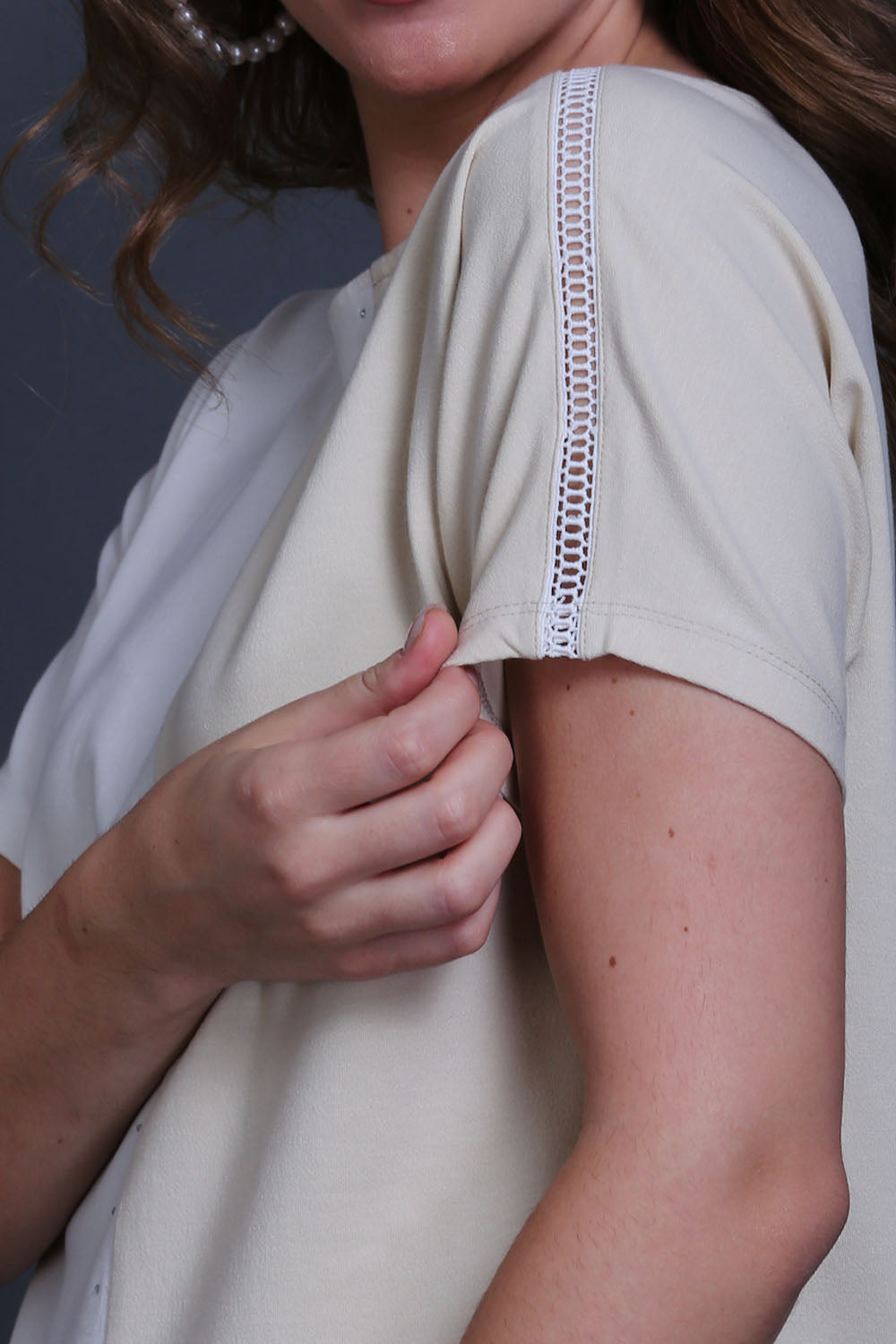 Fawn & White Cotton Stretch Dolman Sleeve Top