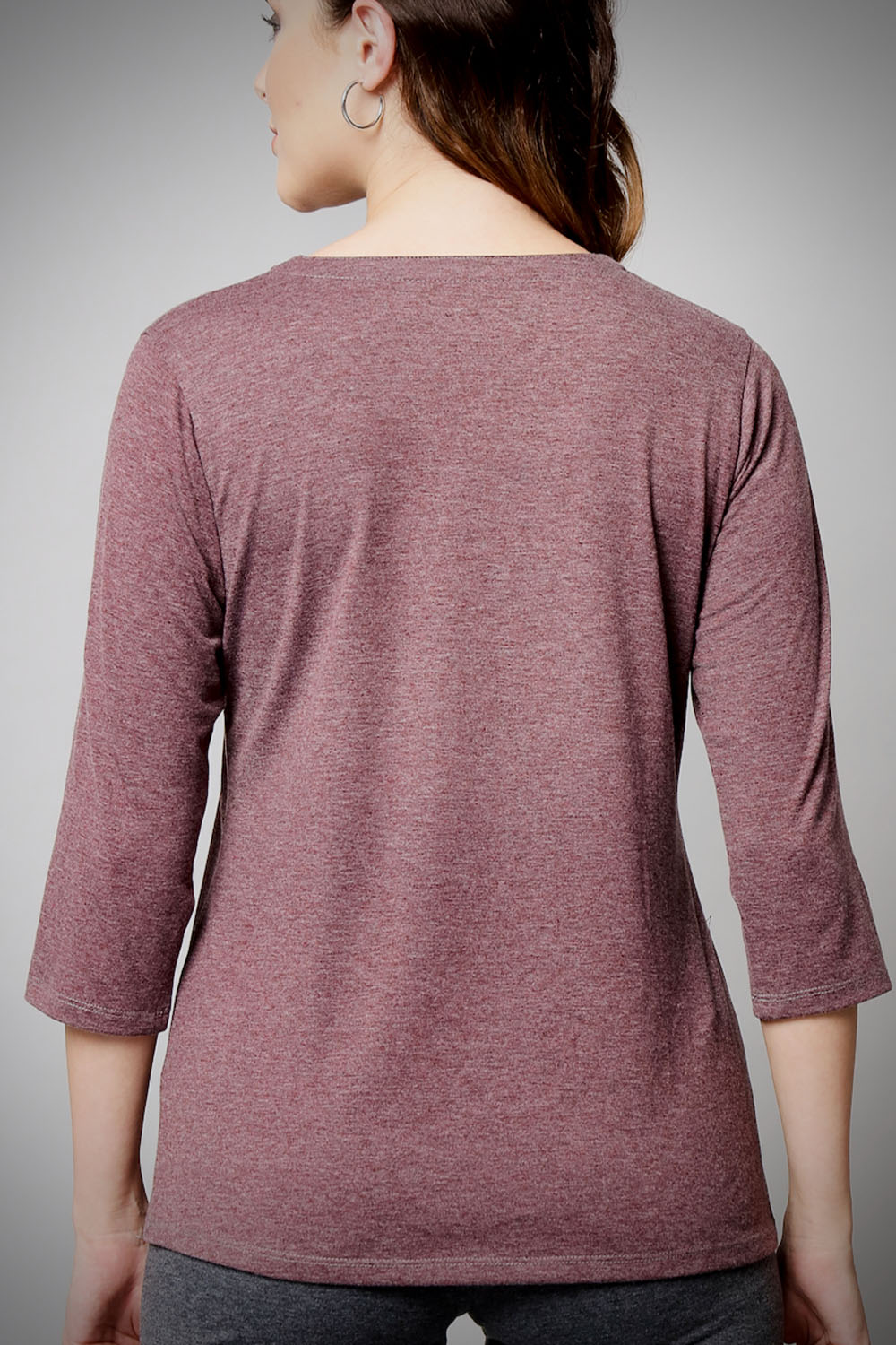 Wine Melange String Collar Stretch Top