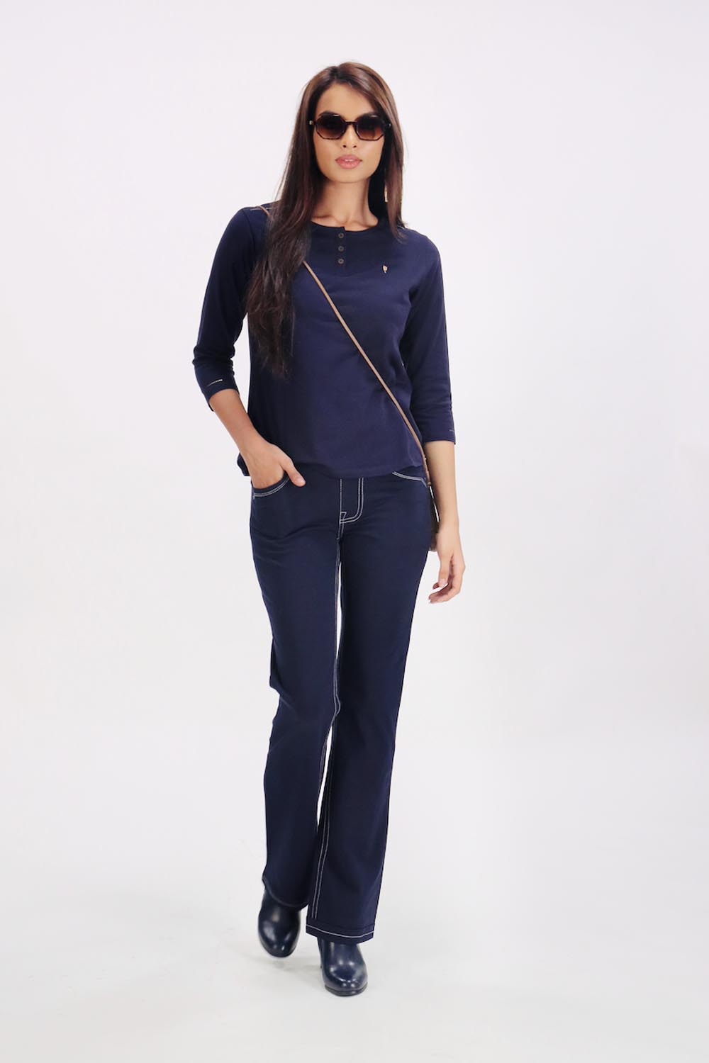 New Jeans Stitch Solid Cotton Stretch Pants