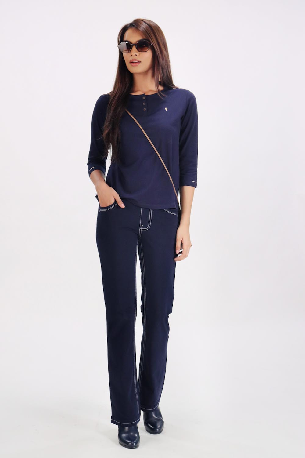 New Jeans Stitch Solid Cotton Stretch Pants