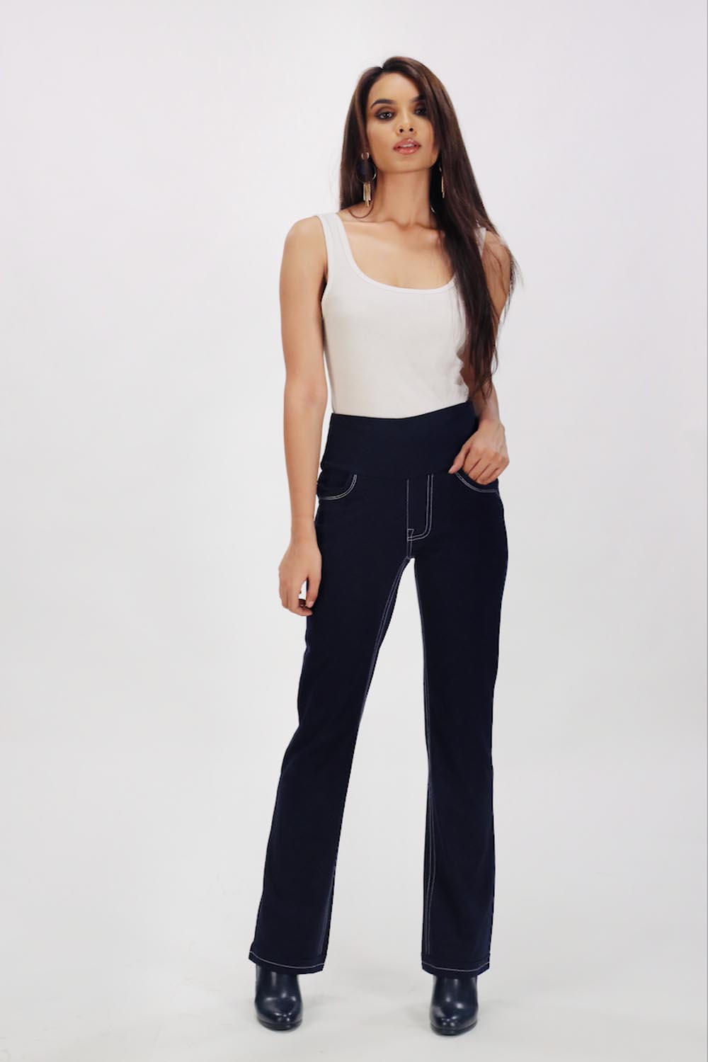 New Jeans Stitch Solid Cotton Stretch Pants