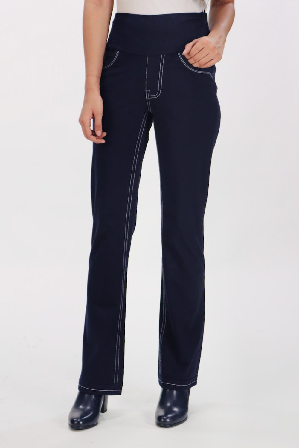 New Jeans Stitch Solid Cotton Stretch Pants