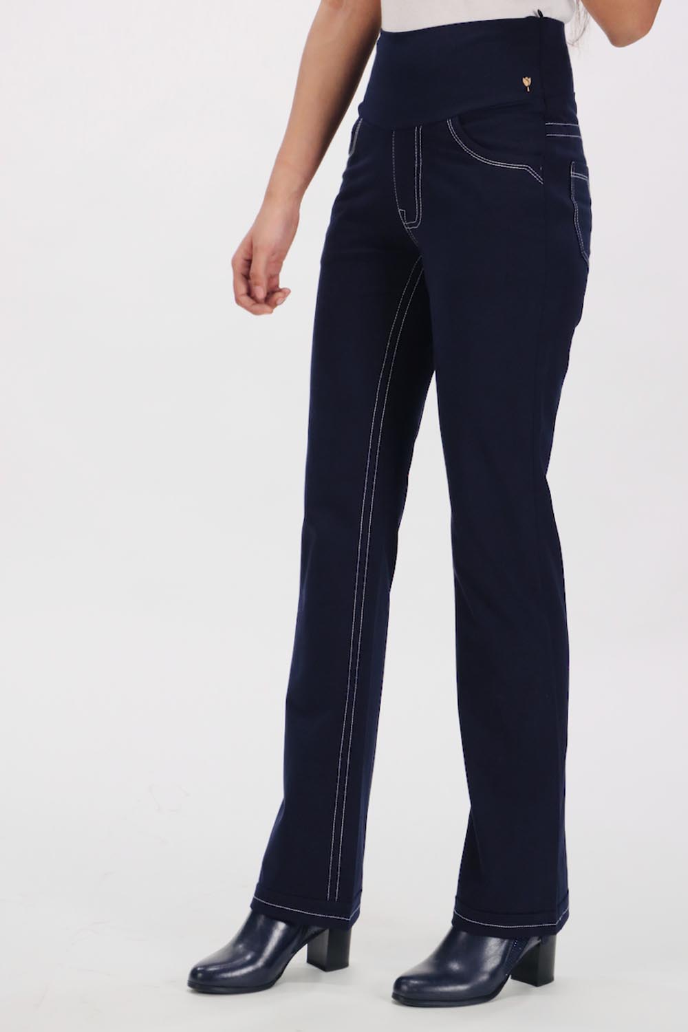 New Jeans Stitch Solid Cotton Stretch Pants